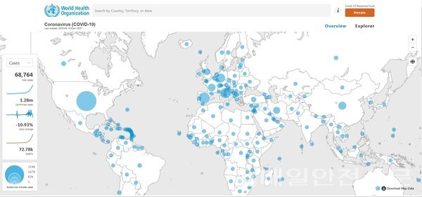 세계보건기구(WHO)가 집계한 코로나19 발생 현황.(WHO 홈페이지)