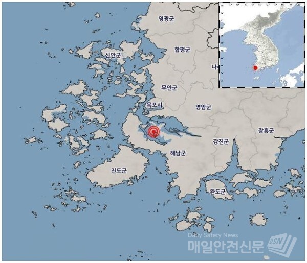 전남 해안 인근지역서 3.1 규모의 지진이 발생했다.(사진=기상청 제공)