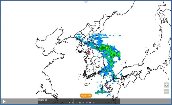 [오늘의 날씨]오후 2시 비구름대 예상도(기상청 날씨누리)