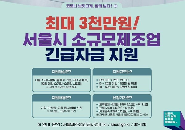 서울시가 코로나19로 어려운 소기업, 소상공인을 위해 최대 3000만원을 지원해주는 '소규모 도시제조업 긴급자금지원' 신청을 5일부터 접수받는다.(사진=서울시 제공)
