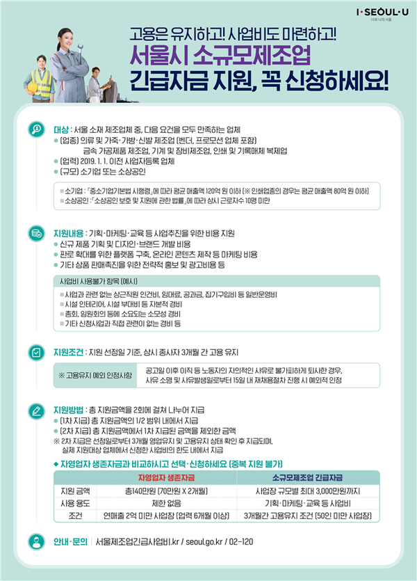 '서울시 소규모 도시제조업 긴급자금' 안내(서울시 제공)