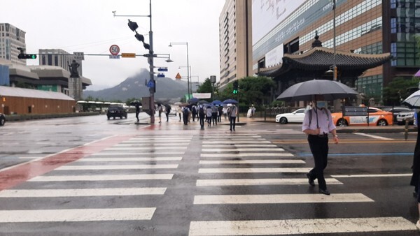 [오늘날씨]13일 오전 일부 충청도와 남부지방에 호우특보가 발효된 가운데 전라도에는 시간당 30㎜ 내외의 매우 강한 비가 오고 있다./신윤희 기자