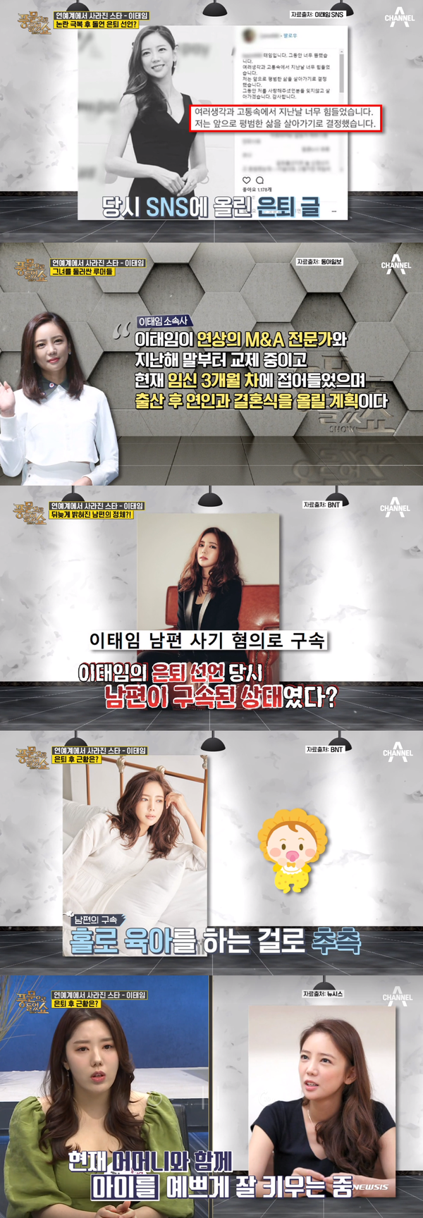 채널A '풍문쇼'는 이태임이 현재 남편이 구속 중인 상황으로 혼자 아들을 키우고 있다고 언급했다.(사진=채널A '풍문쇼' 방송 영상 캡처)