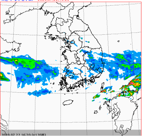22일 오후 4시20분 한반도 상공 비구름대. /기상청 날씨누리