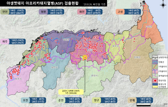 야생 멧돼지 아프리카돼지열병 발생 현황(자료=환경부 제공)