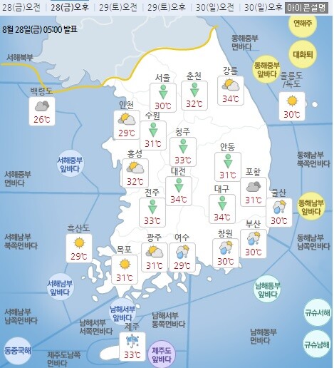 28일 오후 전국의 예상 날씨./기상청