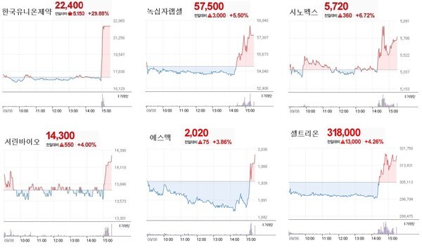 혈장치료제 관련 주가들의 흐름. /네이버 주식