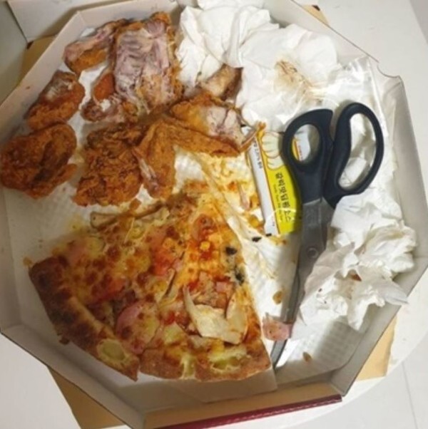 정주리 남편이 남긴 피자, 치킨 사진(정주리 SNS 캡처)