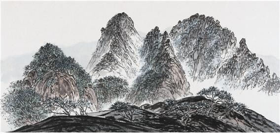 박도진 작가의 '숨은 벽 전망대', 140×67cm 한지에 수묵담채 2020.