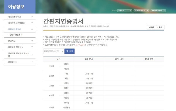 서울 지하철 2호선 지연 운행으로 출근길 시민들이 불편을 겪었다.(사진=서울교통공사 간편지연증명서 홈페이지 캡처)