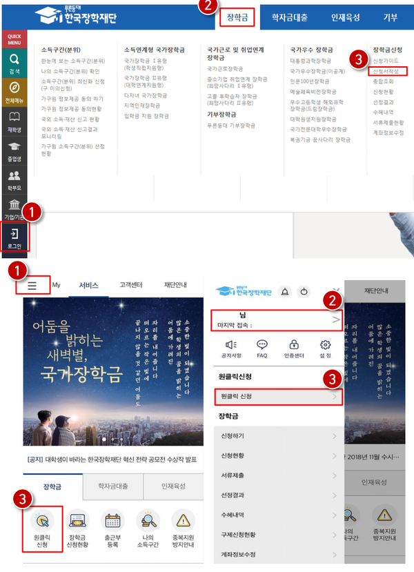 2021학년도 1학기 국가장학금 신청 모바일, PC버전 안내(사진=한국장학재단 제공)