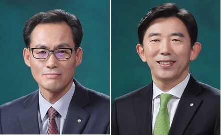 우리카드 대표와 아주캐피탈 대표이사로 추천된 우리금융지주 김정기(왼쪽) 우리금융지주 부사장과 박경훈 우리금융지주 부사장. 