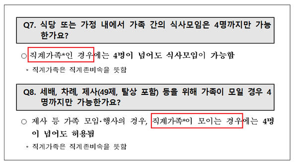 직계가족인 경우만 5인 모임 허용된다.