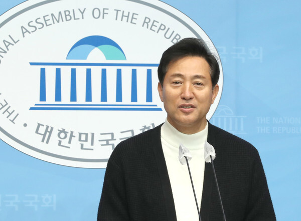 국민의힘 오세훈 서울시장 경선 후보가 지난 14일 오전 서울 여의도 국회 소통관에서 청년공약을 발표하고 있다.(사진=연합뉴스 제공)
