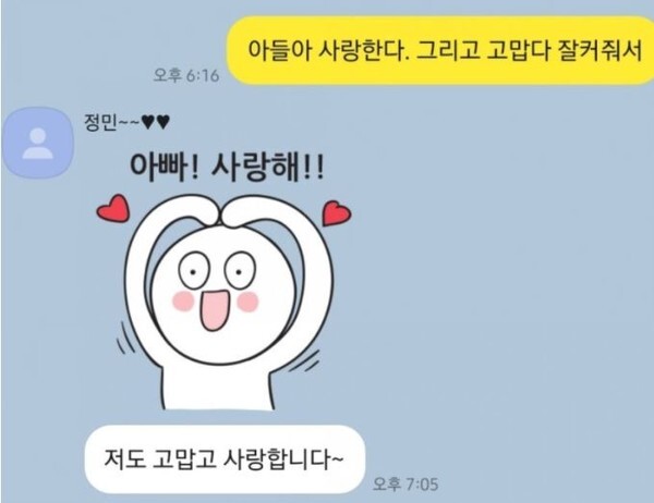 ​아버지 손현씨가 공개한 아들 손정민씨와 나눈 카카오톡 메시지 대화 공개(사진=손현씨 블로그 캡처