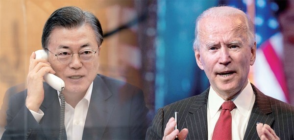 지난 화상회의에 이어 이번 주 첫 대면 정상회의를 갖는 문재인 대통령과 조 바이든 미 대통령.