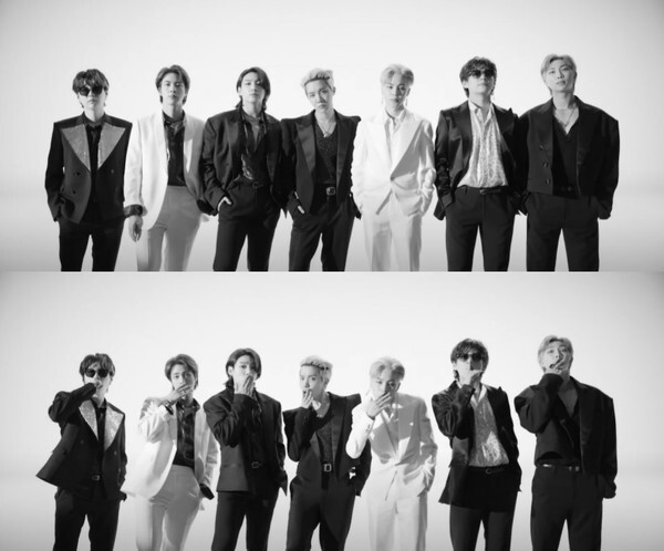 방탄소년단이 새 디지털 싱글 'Butter'의 뮤직비디오 티저를 공개했하며 흑백 단체샷으로 선보이고 있다./빅히트 제공