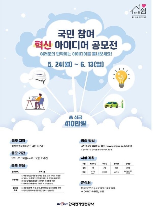 한국전기안전공사가 '2021년 국민참여 혁신아이디어 공모전'을 개최한다.(포스터, 한국전기안전공사 제공)