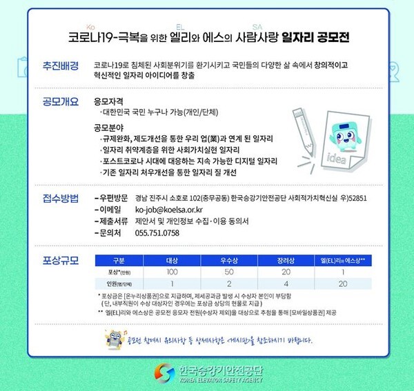 ‘2021 KoELSA 일자리 아이디어 공모전’ 안내(포스터, 한국승강기안전공단 제공)