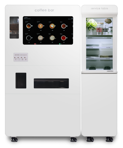 사진 : ㈜디앤디컴퍼니 스마트 무인커피머신 ‘XM22BTM/60’ 및 서비스테이블