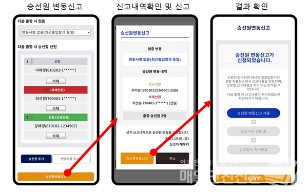승선원 변동 모바일 신고 시스템 (자료, 해경청 제공)
