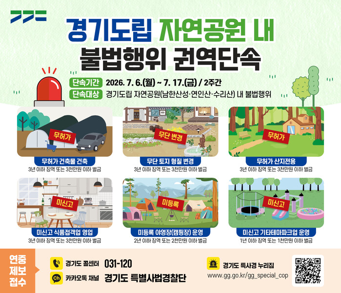 경기도, 여름 휴가철 앞두고 도립공원...